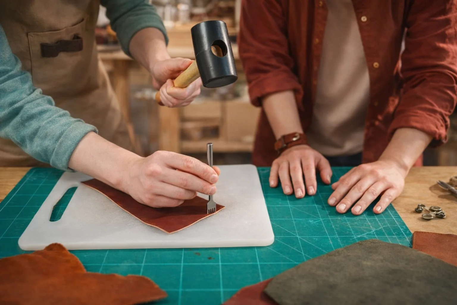 trabajo artesanal en taller de cuero gijon